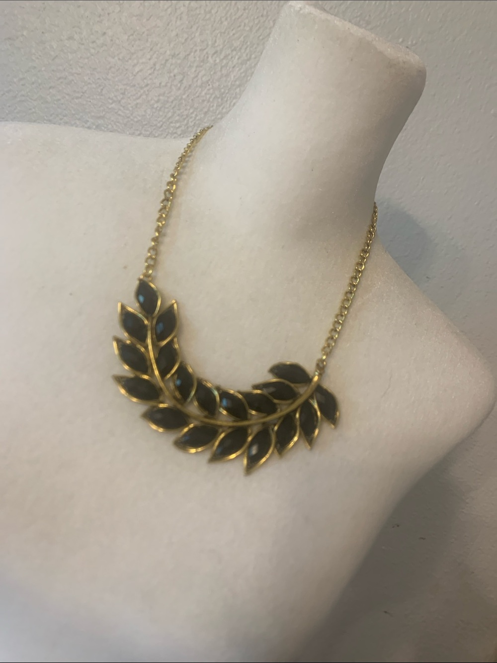 NWOT Gold Leaf Necklace with Black Accents